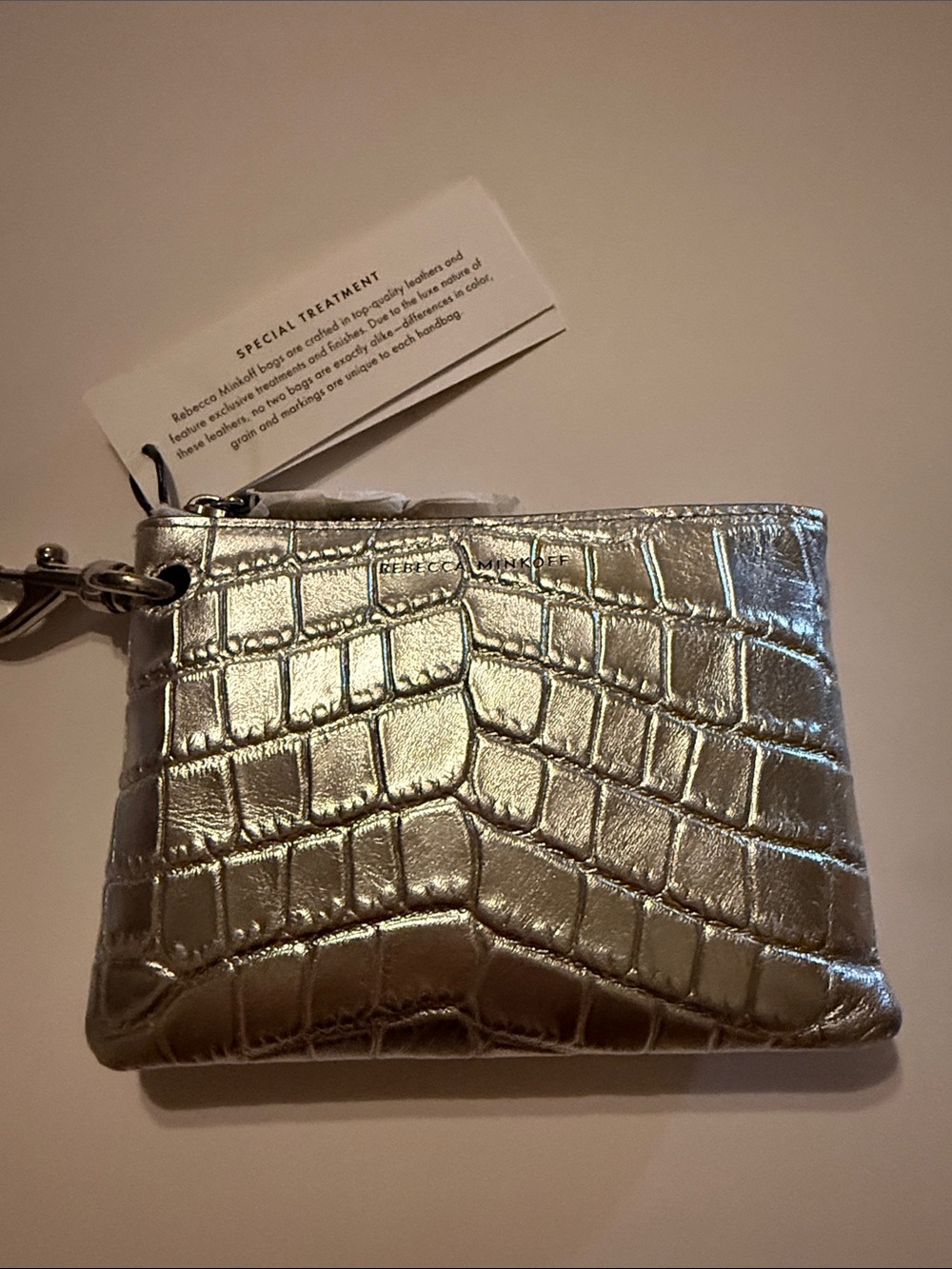 NWT Rebecca Minkoff Silver Croc-Embossed Clip Pouch NEW Clutch/Charm - Picture 7 of 11